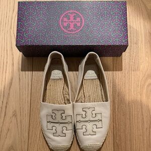 Tory Burch Cream Espadrilles with Logo Detail